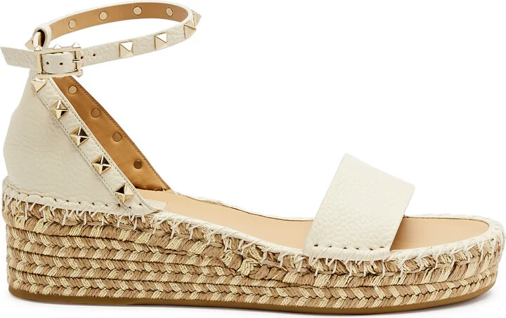 Valentino Garavani Rockstud 50 Leather Wedge Espadrilles