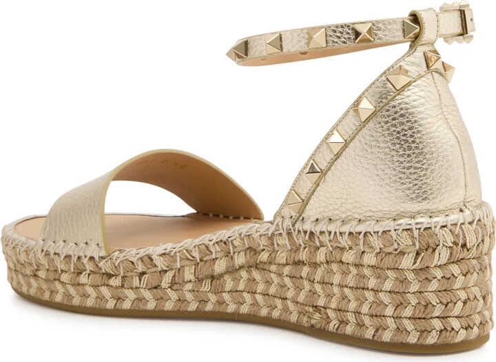 Valentino Garavani Rockstud 50 Metallic Leather Wedge Espadrilles - Image 2