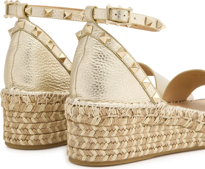 Valentino Garavani Rockstud 50 Metallic Leather Wedge Espadrilles - Image 4