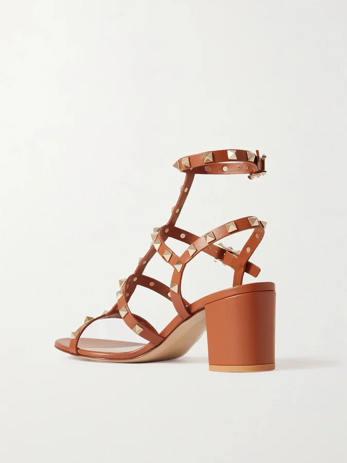 Valentino Garavani - Rockstud 55 Leather Sandals - Brown - Image 3