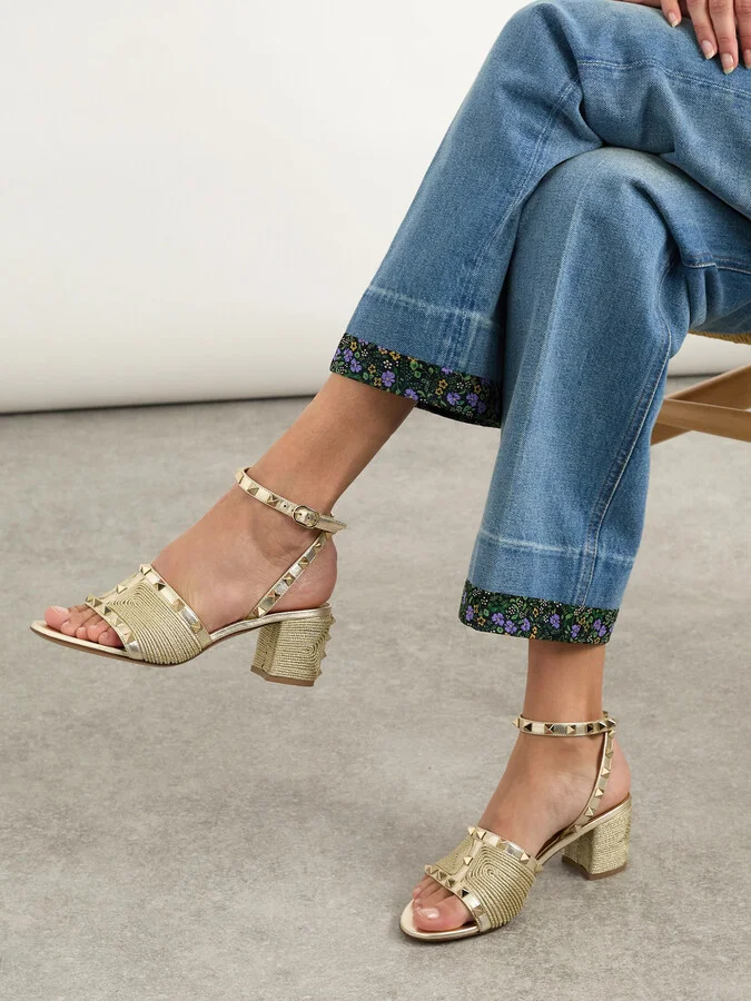Valentino Garavani - Rockstud 60 Embellished Raffia-trimmed Metallic Leather Sandals - Gold - Image 2