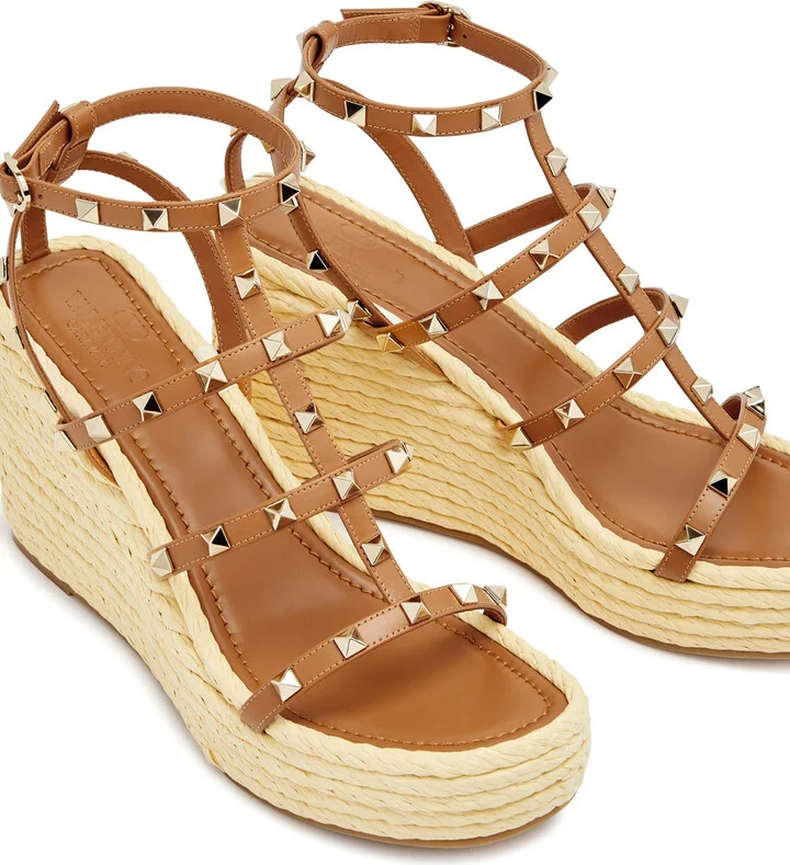 Valentino Garavani Rockstud 95 Leather Wedge Espadrilles - Image 3