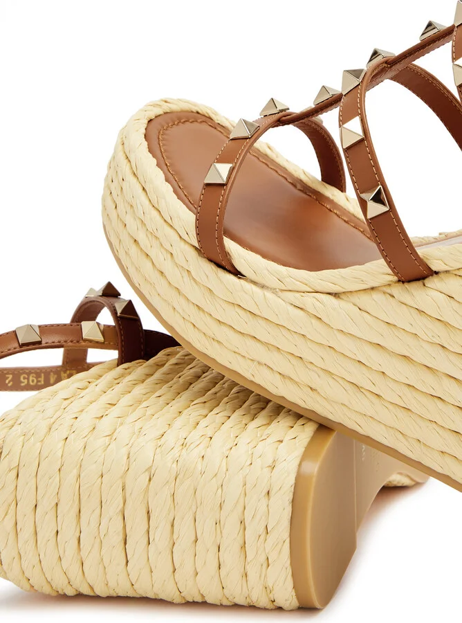 Valentino Garavani Rockstud 95 Leather Wedge Espadrilles - Image 4