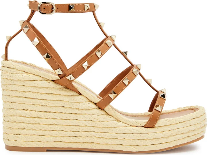 Valentino Garavani Rockstud 95 Leather Wedge Espadrilles