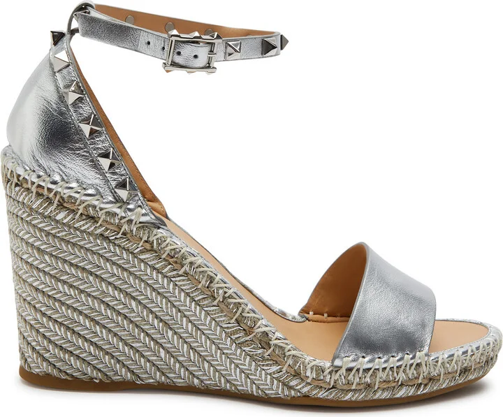 Valentino Garavani Rockstud 95 Leather Wedge Espadrilles