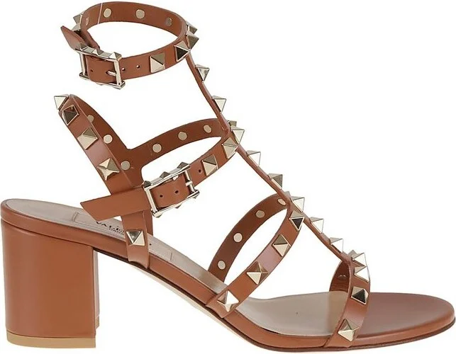 Valentino Garavani Rockstud Ankle-Strap Mid Block Heel Sandals