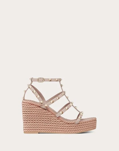 Valentino Garavani Rockstud Ankle Strap Wedge Sandal In Calfskin Leather 95 Mm