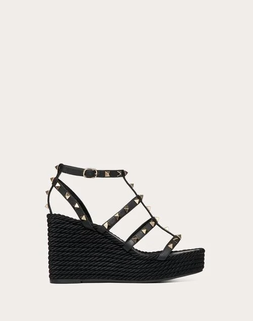 Valentino Garavani Rockstud Ankle Strap Wedge Sandal In Calfskin Leather 95 Mm