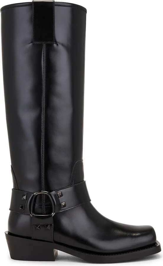Valentino Garavani Rockstud Biker Boot in Black