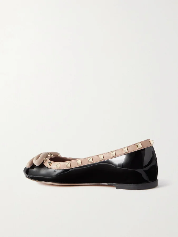 Valentino Garavani - Rockstud Bow-embellished Patent-leather Ballet Flats - Black - Image 3