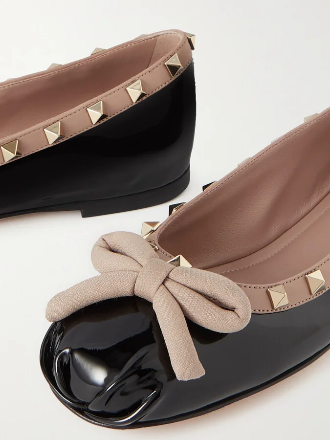 Valentino Garavani - Rockstud Bow-embellished Patent-leather Ballet Flats - Black - Image 4