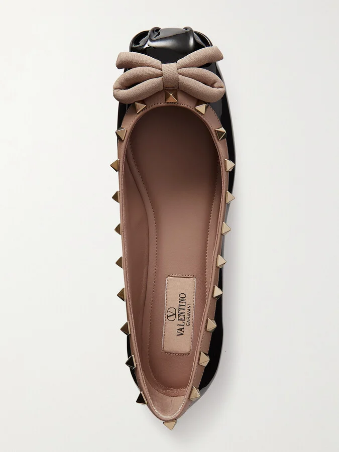Valentino Garavani - Rockstud Bow-embellished Patent-leather Ballet Flats - Black - Image 5