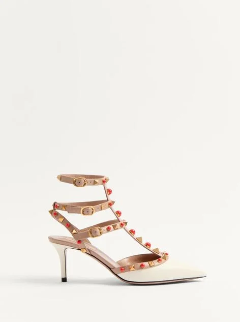 Valentino Garavani Rockstud Calfskin Pumps With Cabochon Stones 65Mm