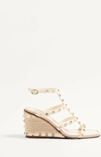 Valentino Garavani Rockstud Calfskin Wedge Sandal With Cornely Embroidery 80Mm