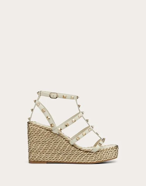 Valentino Garavani ROCKSTUD CALFSKIN WEDGE SANDAL WITH STRAPS 95 MM