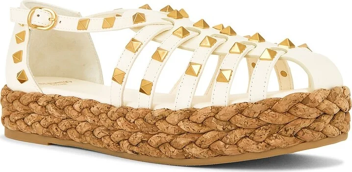 Valentino Garavani Rockstud Cork Espadrillas in Ivory - Image 2