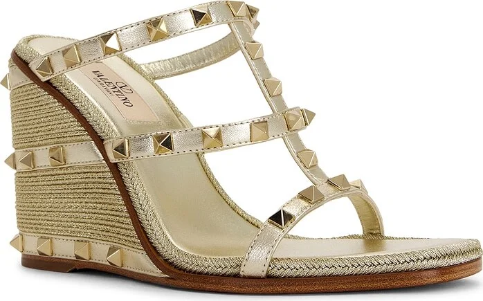 Valentino Garavani Rockstud Espadrilla Slide in Metallic Gold - Image 2