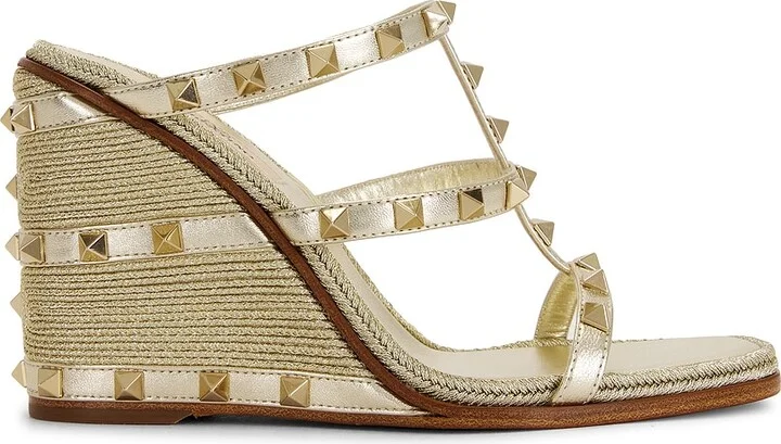 Valentino Garavani Rockstud Espadrilla Slide in Metallic Gold