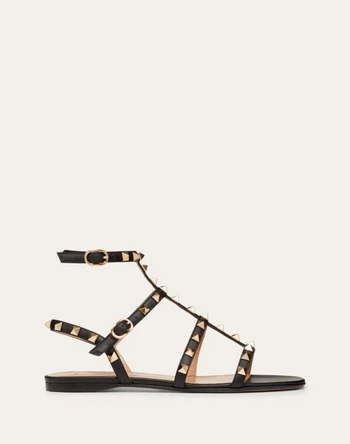 Valentino Garavani Rockstud Flat Calfskin Sandal With Straps