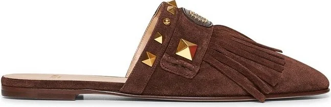 Valentino Garavani Rockstud Fringed Detailed Mules