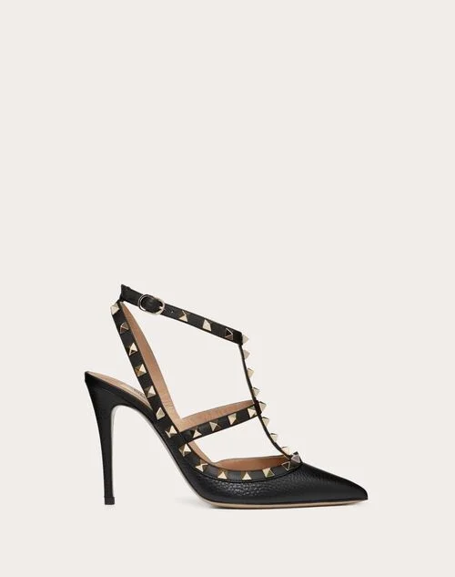 Valentino Garavani Rockstud Grainy Leather Ankle Strap Pump 100 Mm