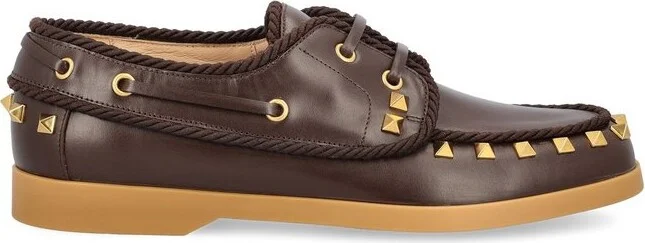 Valentino Garavani Rockstud Lace-Up Flat Shoes