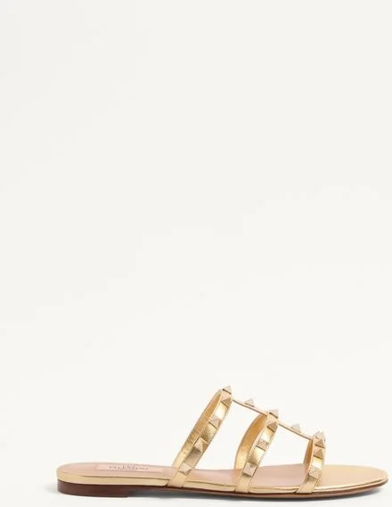 Valentino Garavani Rockstud Laminated Nappa Slide Sandal