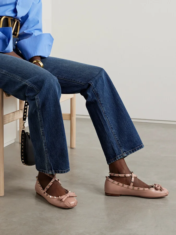 Valentino Garavani - Rockstud Leather Ballet Flats - Neutrals - Image 2