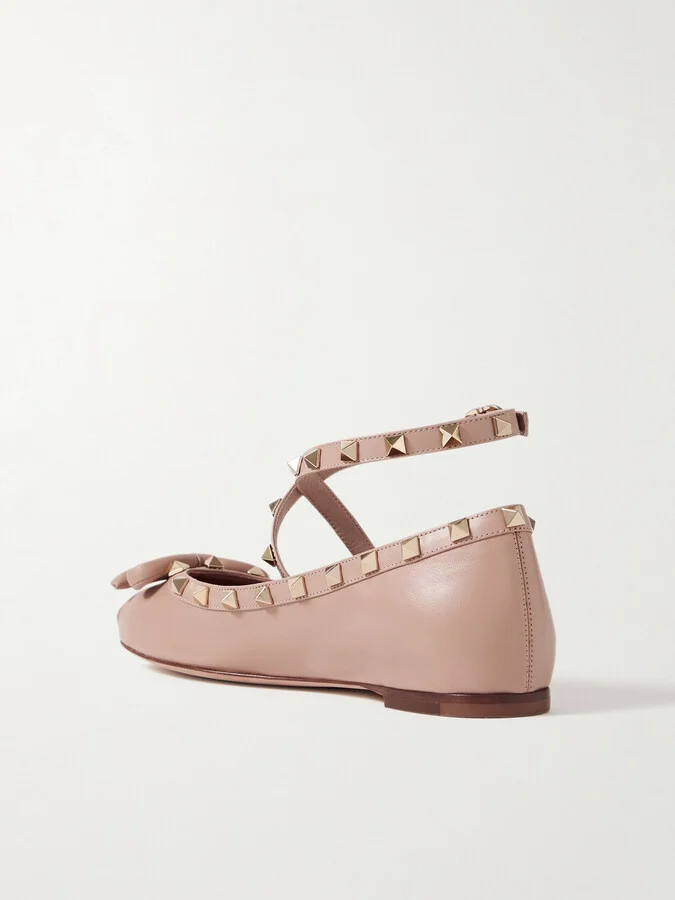 Valentino Garavani - Rockstud Leather Ballet Flats - Neutrals - Image 3