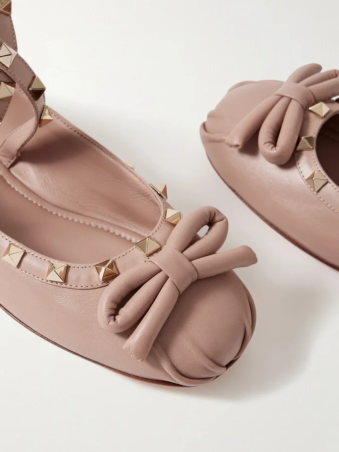 Valentino Garavani - Rockstud Leather Ballet Flats - Neutrals - Image 4