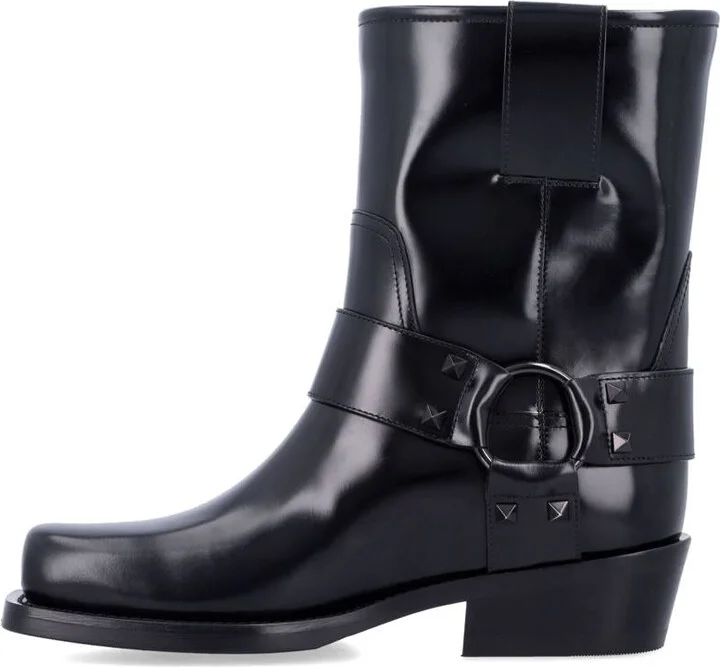 Valentino Garavani Rockstud Leather Biker Ankle Boots - Image 3
