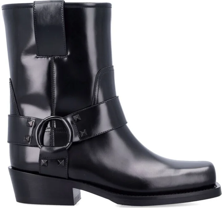 Valentino Garavani Rockstud Leather Biker Ankle Boots
