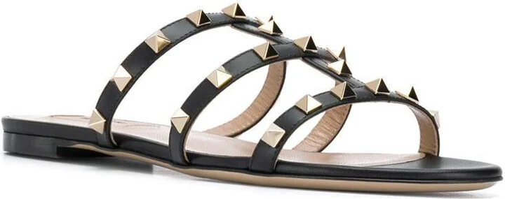 Valentino Garavani Rockstud Leather Flat Sandals - Image 2