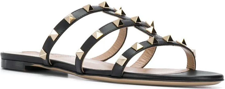 Valentino Garavani Rockstud Leather Flat Sandals - Image 2