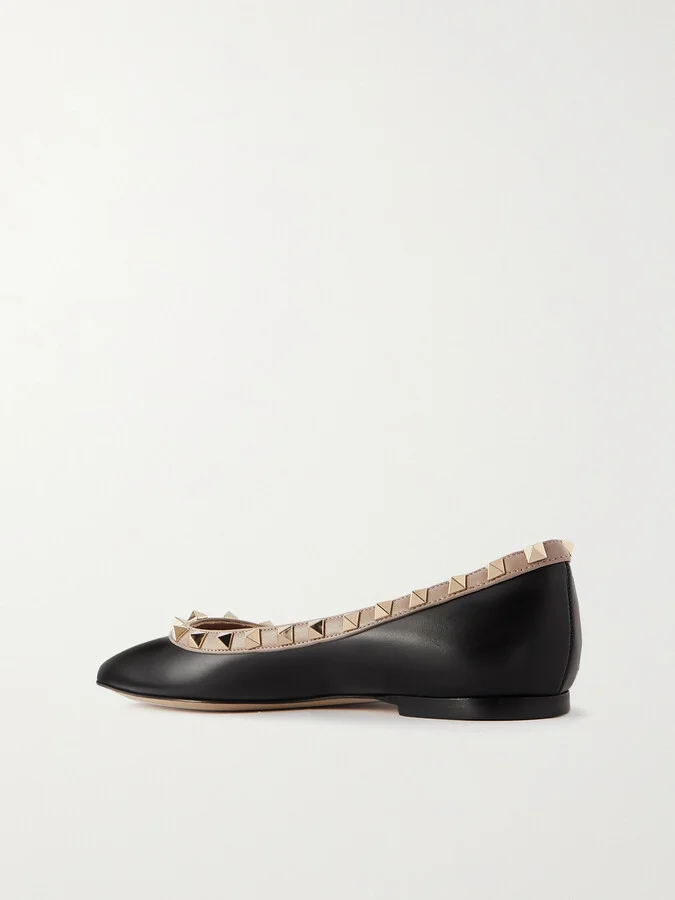 Valentino Garavani - Rockstud Leather Point-toe Flats - Black - Image 3