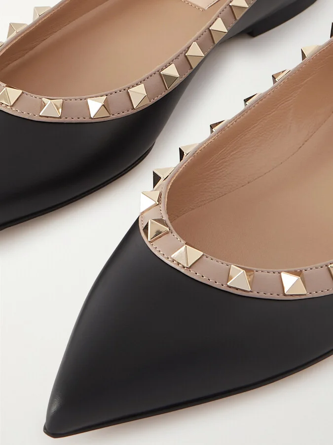 Valentino Garavani - Rockstud Leather Point-toe Flats - Black - Image 4