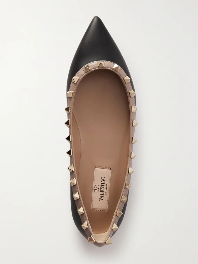 Valentino Garavani - Rockstud Leather Point-toe Flats - Black - Image 5