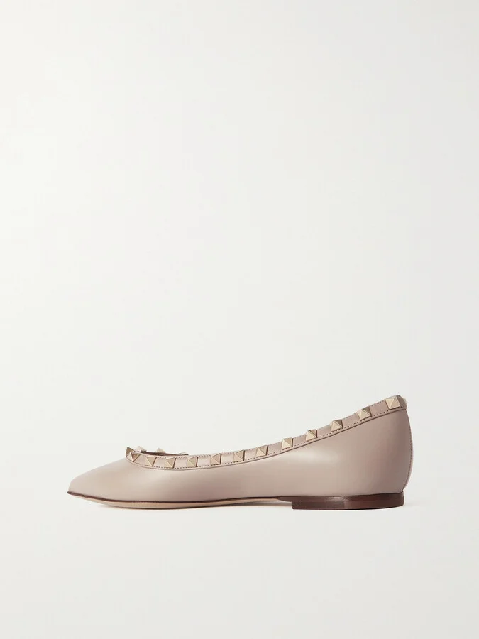 Valentino Garavani - Rockstud Leather Point-toe Flats - Neutrals - Image 3
