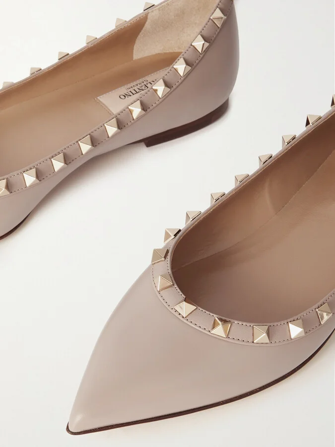 Valentino Garavani - Rockstud Leather Point-toe Flats - Neutrals - Image 4