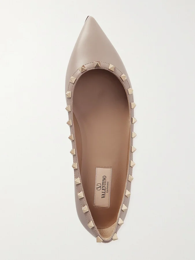 Valentino Garavani - Rockstud Leather Point-toe Flats - Neutrals - Image 5