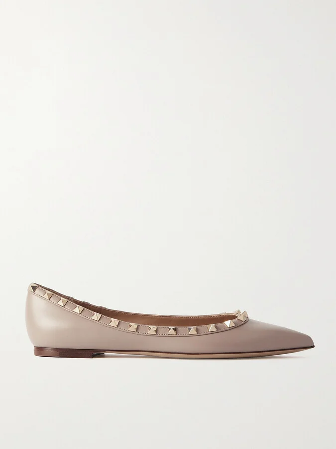 Valentino Garavani - Rockstud Leather Point-toe Flats - Neutrals