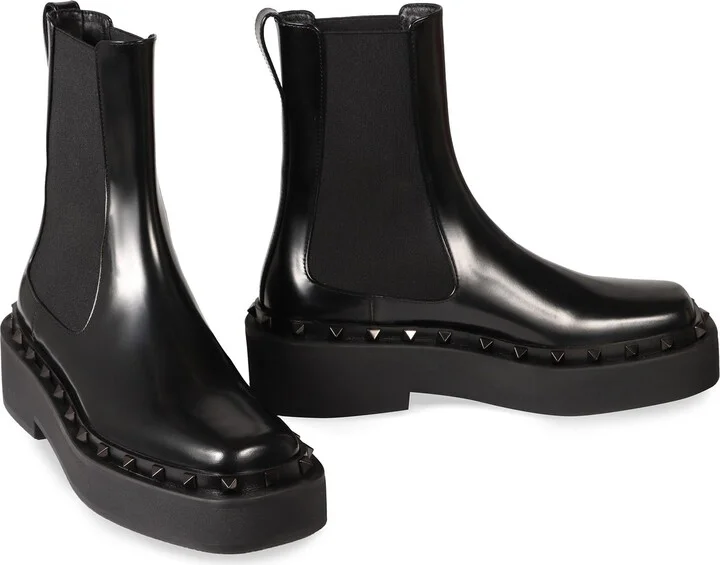 Valentino Garavani Rockstud M-Way Leather Chelsea Boots - Image 3