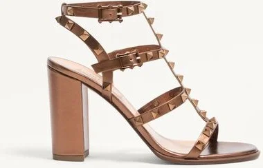 Valentino Garavani Rockstud Metallic Calfskin Ankle Strap Sandal 90 Mm