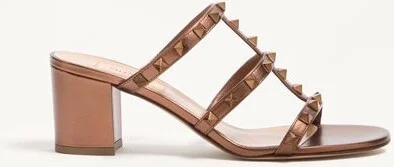 Valentino Garavani Rockstud Metallic Calfskin Leather Slide Sandal 60 Mm