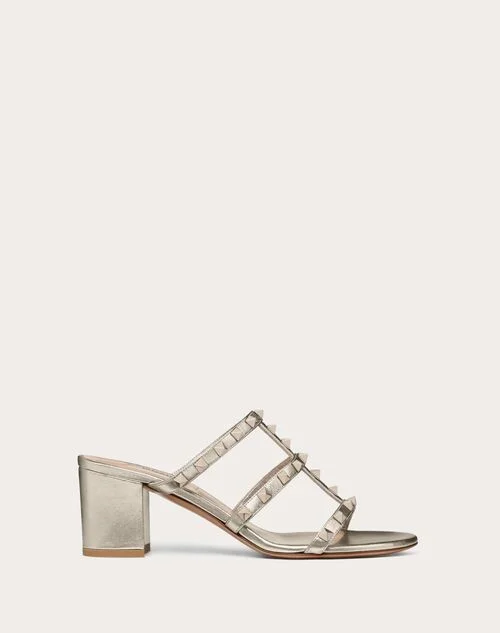 Valentino Garavani Rockstud Metallic Calfskin Leather Slide Sandal 60 Mm