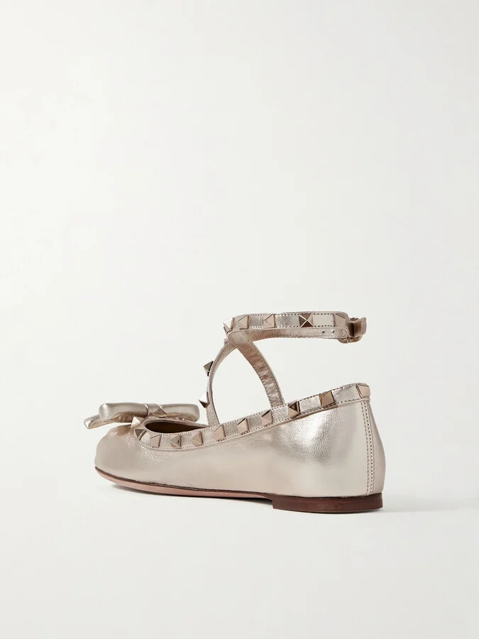 Valentino Garavani - Rockstud Metallic Leather Ballet Flats - Gold - Image 3