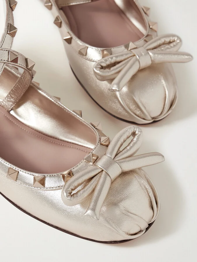 Valentino Garavani - Rockstud Metallic Leather Ballet Flats - Gold - Image 4