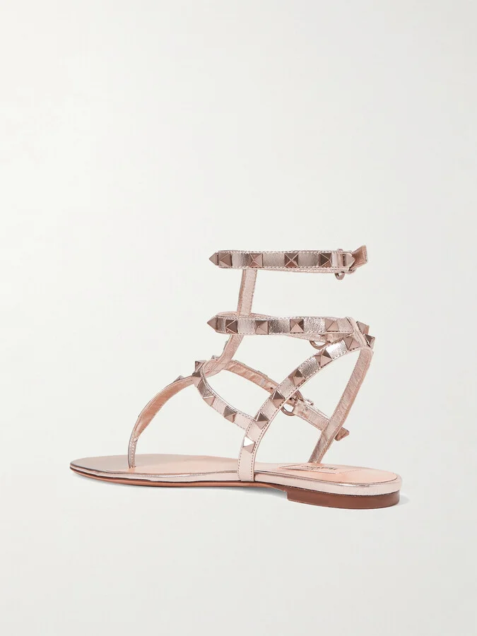 Valentino Garavani - Rockstud Metallic Leather Sandals - Gold - Image 3