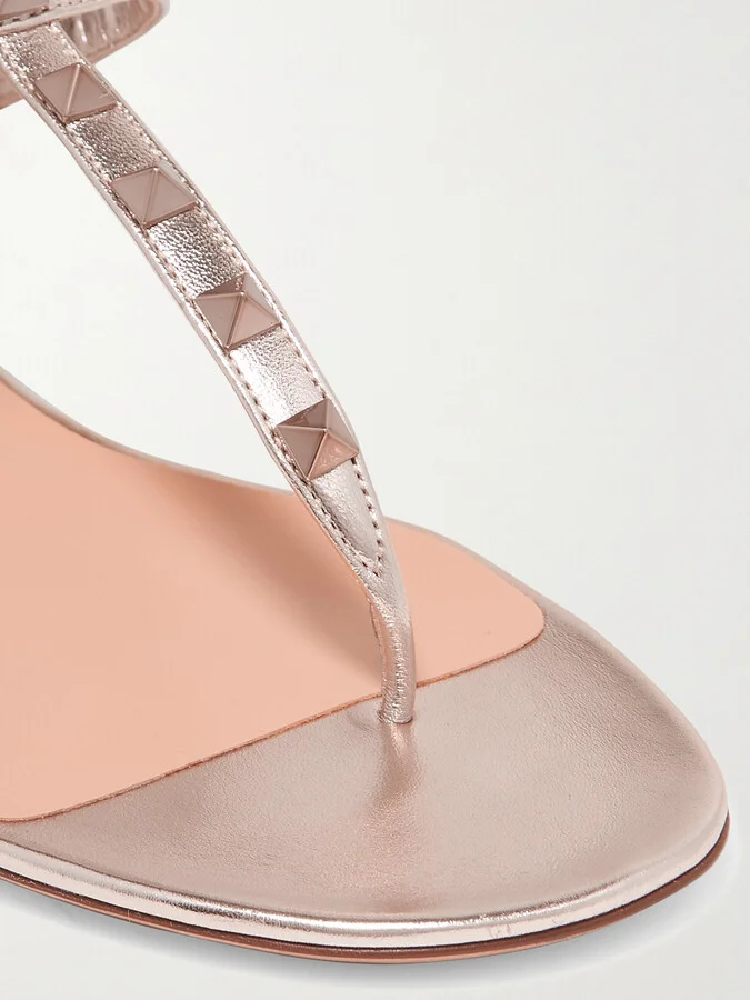 Valentino Garavani - Rockstud Metallic Leather Sandals - Gold - Image 4