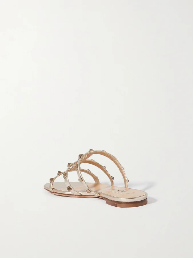 Valentino Garavani - Rockstud Metallic Leather Sandals - Gold - Image 3
